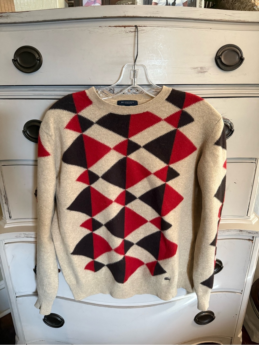Burberry Extra Fine Merino Wool Argyle Sweater XL